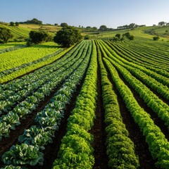 Agricultural landscape with rows of vegetables