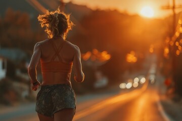 Silhouetted runner on a scenic sunset road