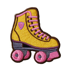 Photo of a yellow and pink roller skate patch isolated on a transparent background evokes a sense of retro fun and active leisure