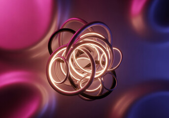 Intertwined Glowing Rings on Rose-Violet Artistic Gradient