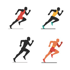 Four Runners in Different Colors Running Fast Vector Illustration on White