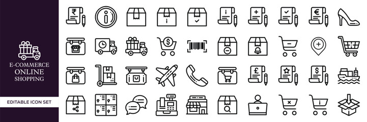 Set of E-commerce and Online Shopping – Digital Store, Cart, Payment, Delivery, Checkout, Mobile Commerce, and Retail Elements