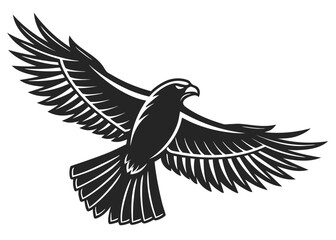 Obraz premium Black and White Hawk in Flight Detailed Wing Feathers Bird Silhouette Graphic Design Element eagle 1