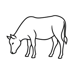 outline cow grazing cartoon on white background