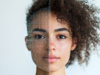 Digital Transformation An Intriguing Fusion of Humanity and Technology Illustrated in a Modern Artistic Portrait