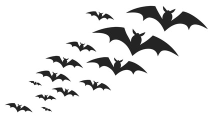 Black Bats Silhouette Swarm Flying White Background