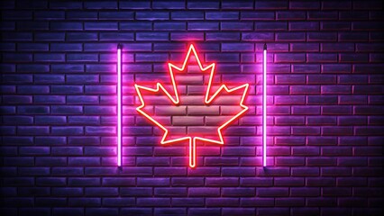 Neon glowing Canada flag with cyber style maple leaf futuristic design digital artwork patriotic red white colors vector abstract concept modern Canadian identity texture banner bright symbol