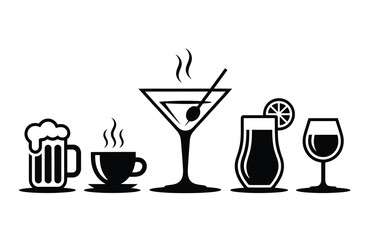 Assorted Oktoberfest black beverage icons on a white background