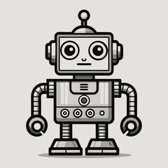 Naklejka premium Cute retro robot character with big eyes and antenna