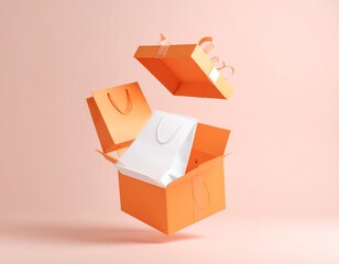 Exploring the layers of premium packaging with an orange gift box and white elements in a minimalist setting