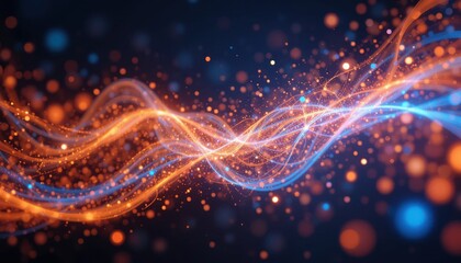 Close up Glowing Orange and Blue Abstract Light Particles Flowing