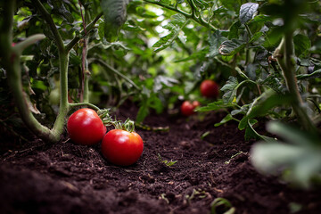 Fresh Ripe Tomatoes Growing on the Vine in a Garden

