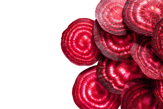 Close up of sliced beets with concentric circles on a isolated on transparent background