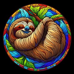 나무늘보, 스테인드 글라스 기법 일러스트, jpeg (sloth, Stained Glass Techniques Design Illustration, jpeg)