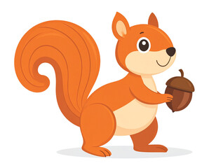Cute cartoon squirrel holding an acorn isolated on transparent background