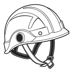 Black and white line drawing of a modern construction hard hat
