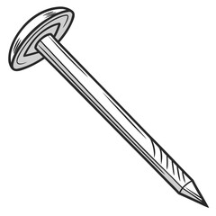 Illustration of a single metal nail with a wide head
