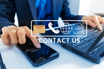 Business concept: Provide business contact information via email, phone, website and text message for easy business contact.