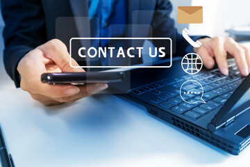 Business concept: Provide business contact information via email, phone, website and text message...