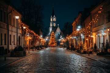 Enchanting winter night in a historic European town