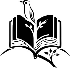 Book and sparrow bird vector illustration, perfect for nature education, eco reading apps, wildlife storytelling, or peaceful literature scenes.

