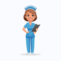 Dedicated Nurse with Clipboard: An illustrative rendering of a dedicated and compassionate nurse in a uniform, holding a clipboard. A symbol of healthcare and providing patient care. 