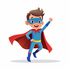 Superhero Kid in Action: A spirited young hero, dressed in a vibrant costume, takes flight, embodying the spirit of courage and boundless possibilities.
