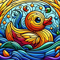 Obraz premium 러버덕, 스테인드 글라스 기법 일러스트, jpeg (Rubber duck, Stained Glass Techniques Design Illustration, jpeg)
