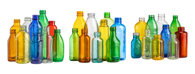 Colorful Bottles Variety on Transparent Background for Stock Images