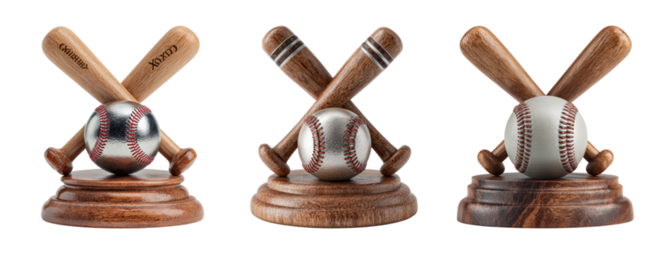 Wooden Baseball Bats and Ball Display on Transparent Background