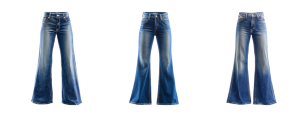 Stylish Flared Jeans Collection on Transparent Background