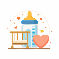 Newborn Baby Items Illustration with Heart.