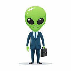 Alien Business Professional: A charming, well-dressed alien, clad in a smart suit, stands confidently with a briefcase, a whimsical fusion of extraterrestrial charm and business acumen.