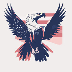 Obraz premium American bald eagle with outstretched wings featuring United States flag pattern in flat minimalist style patriotic vector illustration for 4th of July celebration and national pride design