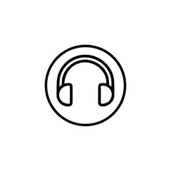 Simple black and white icon of headphones inside a circle