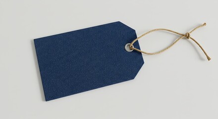 Dark Blue Fabric Tag with Rope Loop on White Background for Product Labeling
