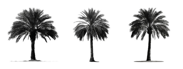 Three Elegant Palm Trees Isolated on Transparent Background