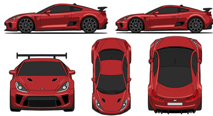 Multi-View Vector Pack of Red Supercar &ndash; Flat Isometric Illustration for Automotive Design and Marketing
