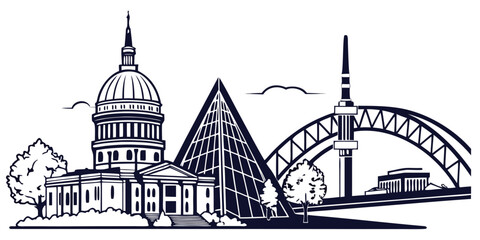 Tennessee City Vector: Memphis's Bass Pro Pyramid & FedExForum