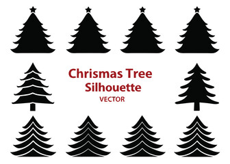 Obraz premium Collection of Black Christmas Tree Silhouettes in Various Styles vector holiday