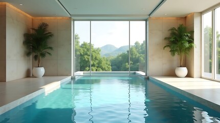 Fototapeta premium Luxury hotel swimming pool with tropical villa and relaxing poolside atmosphere