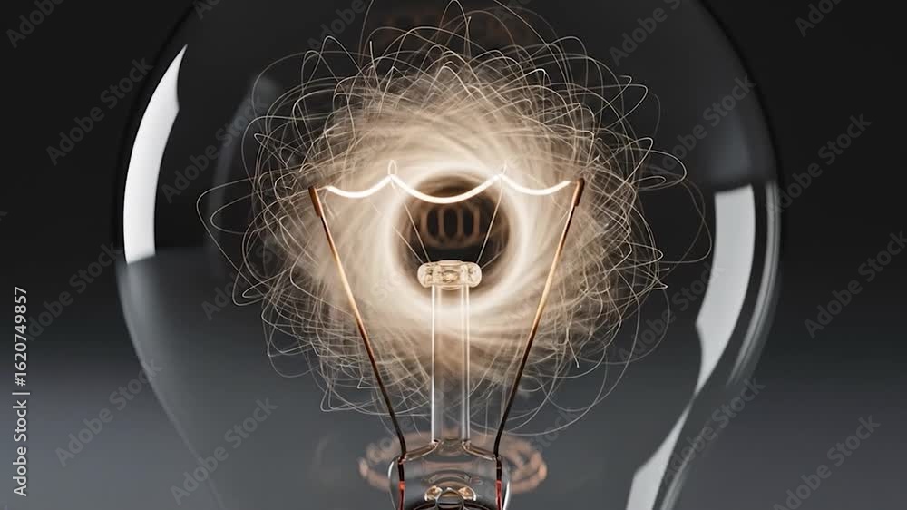 Poster intriguing lightbulb with abstract filament movement