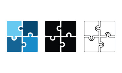 Trendy flat corporate blue puzzle icon. Vector illustration of four puzzle matching pieces for concepts of games, toys, business and start up strategies and solutions. Vector illustration eps file.