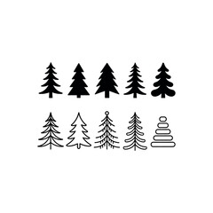 Obraz premium Collection of black and white pine tree and stacking ring icons fir tree evergreen
