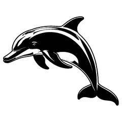 Obraz premium Dolphin vector illustration, side view, isolated on a white background, simple black and white sketch, icon, minimalism, no people, close-up, concept, nature, art