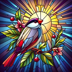 Fototapeta premium 문조, 스테인드 글라스 기법 일러스트, jpeg (Java sparrow, Stained Glass Techniques Design Illustration, jpeg)