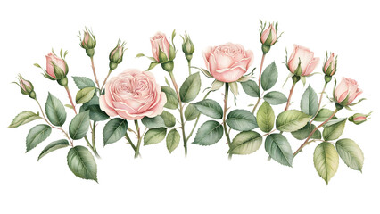 : Beautiful floral set with watercolor spring tulip flowers. Stock illustration.