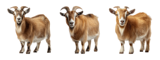 Three Charming Goats on Transparent Background for Creative Projects