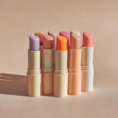 Assortment of lip balms isolated on white background