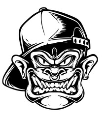 Angry monkey with baseball cap